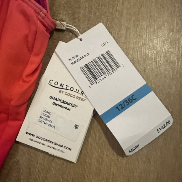 Contours By Coco Reef Shapemaker 1‎ Pc Swimsuit Magenta Hombre 12/36C NEW - Picture 2 of 10